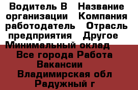 Водитель В › Название организации ­ Компания-работодатель › Отрасль предприятия ­ Другое › Минимальный оклад ­ 1 - Все города Работа » Вакансии   . Владимирская обл.,Радужный г.